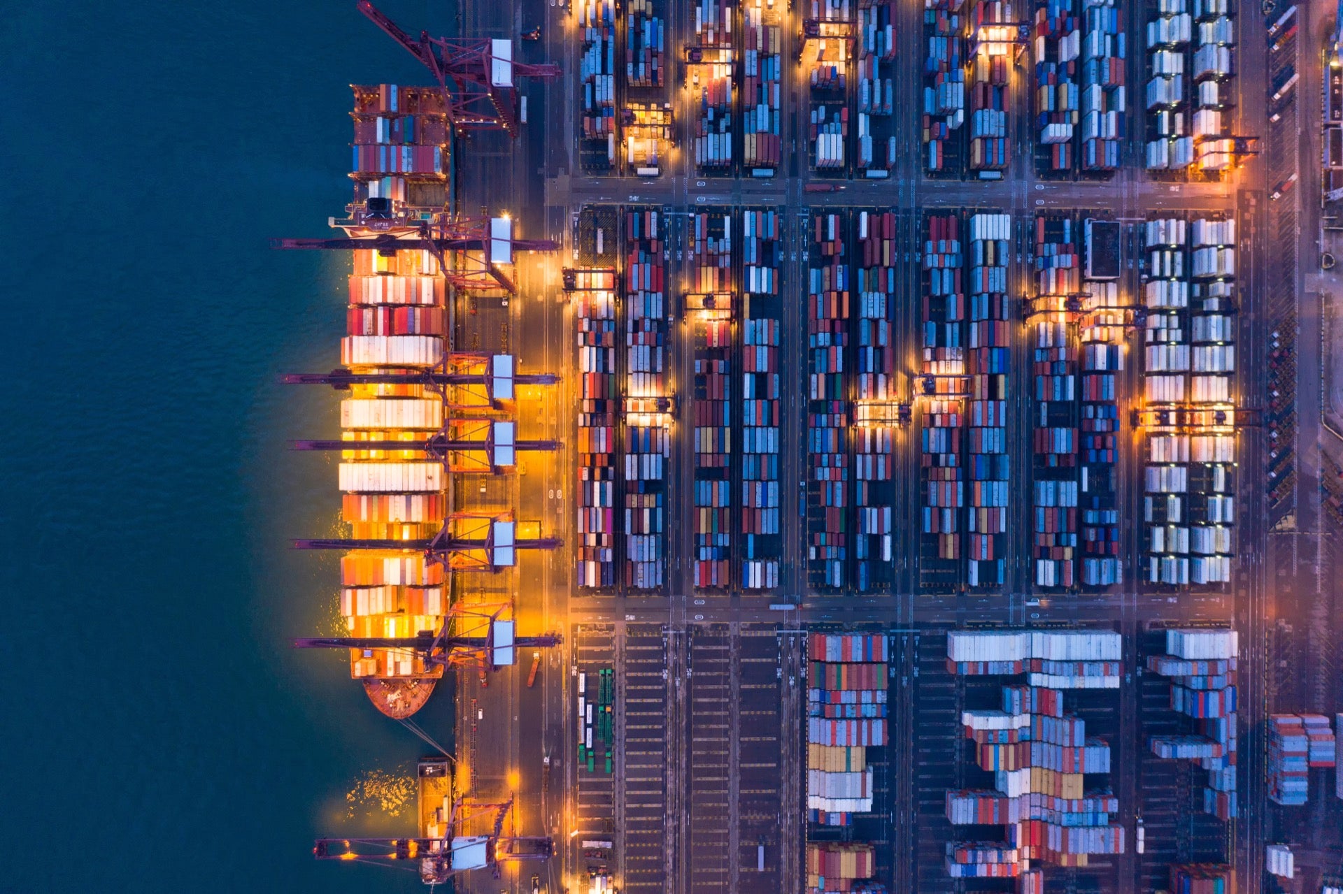 Aerial view of container cargo ship in international freight